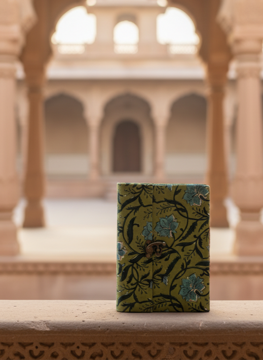 Olive & teal block print with lock