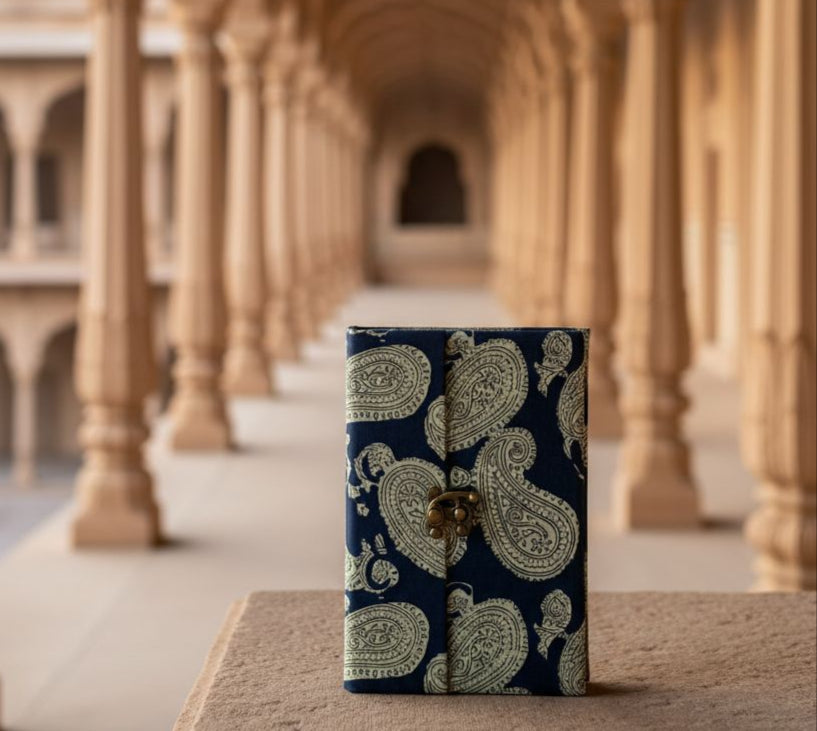 Navy blue paisley with lock